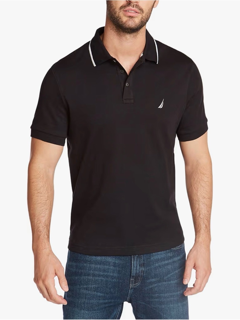Nautica Black Polo with White Piping Size S Men’s casual tennis work Park 1145